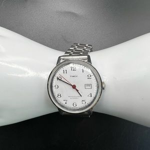 Vintage Timex Watch Self-Winding Silver Tone Case Stretch Bracelet